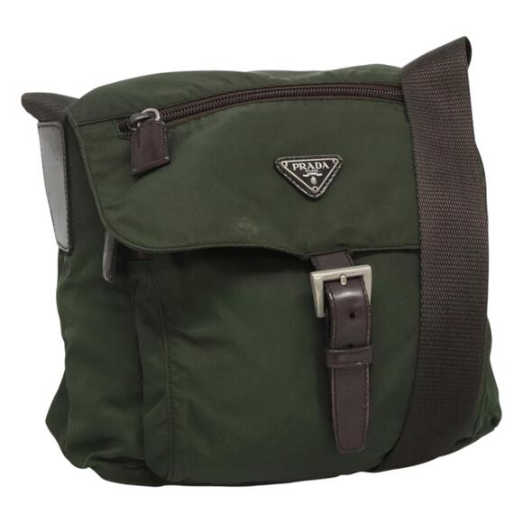 PRADA Shoulder Bag Nylon Khaki Silver - Picture 1 of 9